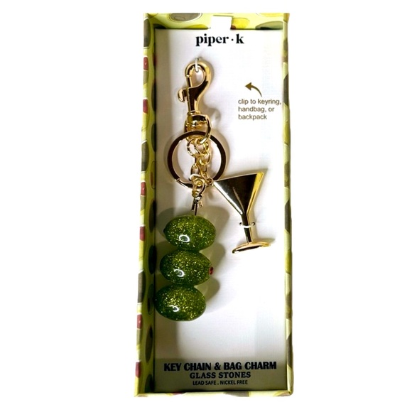 NWT ⚜️🍸🫒⚜️ Piper K Gold and Green Martini Olive Keychain and Bag Charm - Picture 4 of 13